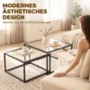 Set Van 2 Salontafels Met Gehard Glazen Blad En Metalen Frame, Voor Woonkamer Zwart