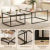 Set Van 2 Salontafels Met Gehard Glazen Blad En Metalen Frame, Voor Woonkamer Zwart