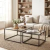Set Van 2 Salontafels Met Gehard Glazen Blad En Metalen Frame, Voor Woonkamer Zwart