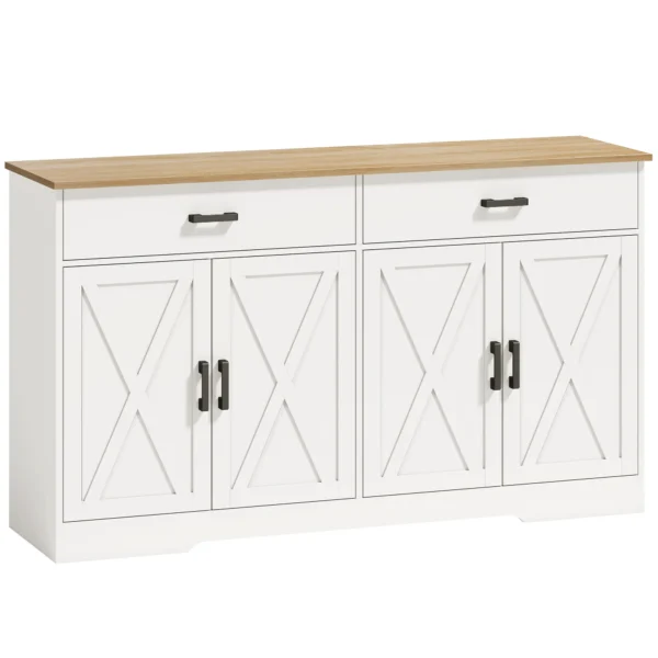 Sideboard Buffetkast, 140 Cm Boerderij Keukenkast Met 2 Lades En 2 Kasten, Wit