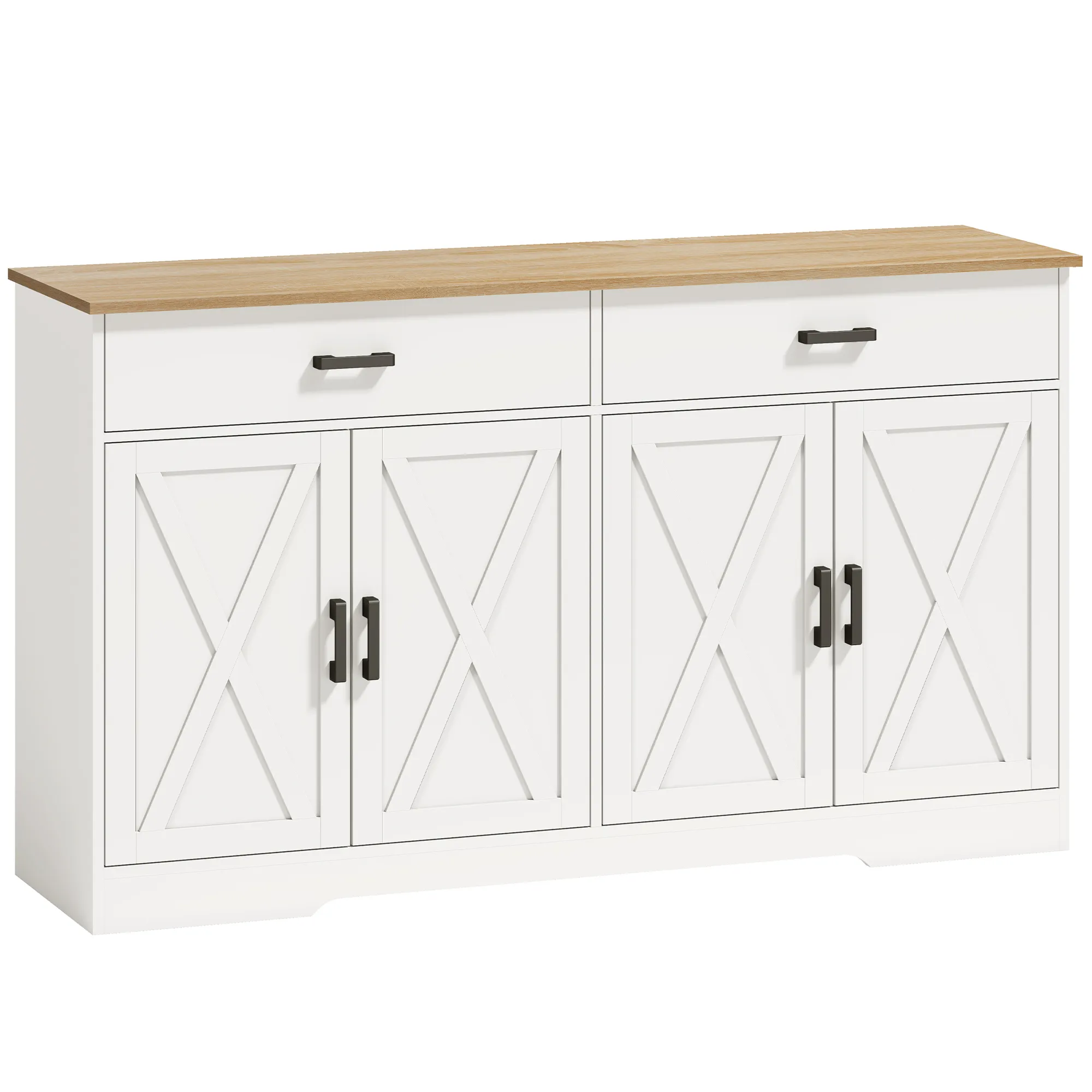 Sideboard Buffetkast, 140 Cm Boerderij Keukenkast Met 2 Lades En 2 Kasten, Wit