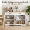 Sideboard Buffetkast, 140 Cm Boerderij Keukenkast Met 2 Lades En 2 Kasten, Wit