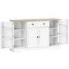 Sideboard Keukenkast Met 4 Deuren, Lade, Verstelbaar Rek, Deurrekken Voor Keuken, Eetkamer, 138x40x85cm, Wit