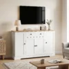 Sideboard Keukenkast Met 4 Deuren, Lade, Verstelbaar Rek, Deurrekken Voor Keuken, Eetkamer, 138x40x85cm, Wit