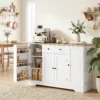 Sideboard Keukenkast Met 4 Deuren, Lade, Verstelbaar Rek, Deurrekken Voor Keuken, Eetkamer, 138x40x85cm, Wit
