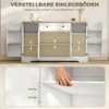 Sideboard Keukenkast Met 4 Deuren, Lade, Verstelbaar Rek, Deurrekken Voor Keuken, Eetkamer, 138x40x85cm, Wit