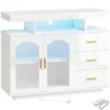 Sideboard Met LED verlichting, Ingebouwde Stopcontacten, 3 Lades, Planken En 2 Acryldeuren, Hoogglans Wit
