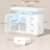 Sideboard Met LED verlichting, Ingebouwde Stopcontacten, 3 Lades, Planken En 2 Acryldeuren, Hoogglans Wit