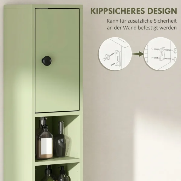 Smalle Badkamerkast Met Lade En 4 Open Vakken Voor Kleine Ruimtes 20 X 20 X 180 Cm Groen