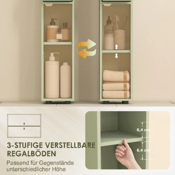 Smalle Badkamerkast Met Lade En 4 Open Vakken Voor Kleine Ruimtes 20 X 20 X 180 Cm Groen