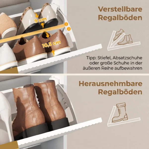 Smalle Schoenenkast Met 2 Klapvakken En Opbergruimte Voor Hal En Entree, Wit