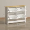 Smalle Schoenenkast Met 4 Klapvakken Voor 8 16 Paar Schoenen, 105 X 26 X 80 Cm, Wit+Natuur
