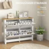 Smalle Schoenenkast Met 4 Klapvakken Voor 8 16 Paar Schoenen, 105 X 26 X 80 Cm, Wit+Natuur