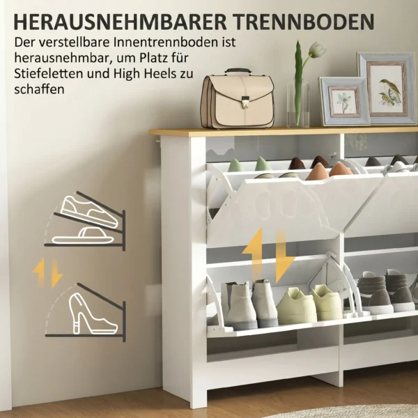 Smalle Schoenenkast Met 4 Klapvakken Voor 8 16 Paar Schoenen, 105 X 26 X 80 Cm, Wit+Natuur