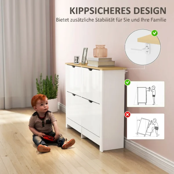 Smalle Schoenenkast Met 4 Klapvakken Voor 8 16 Paar Schoenen, 105 X 26 X 80 Cm, Wit+Natuur