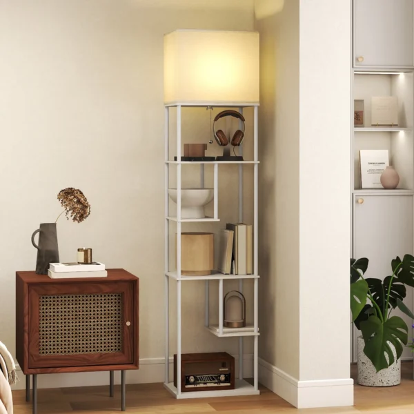 Staande Lamp Met Rekken, Instelbare Helderheid & Kleurtemperatuur Voor Slaapkamer, Kantoor, Woonkamer, Wit