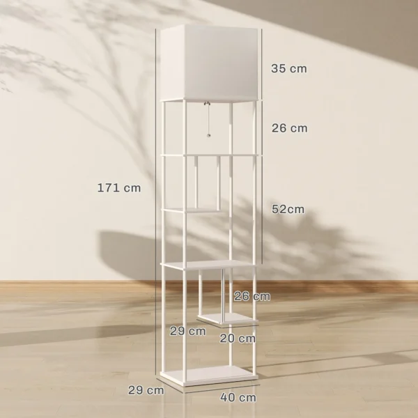 Staande Lamp Met Rekken, Instelbare Helderheid & Kleurtemperatuur Voor Slaapkamer, Kantoor, Woonkamer, Wit