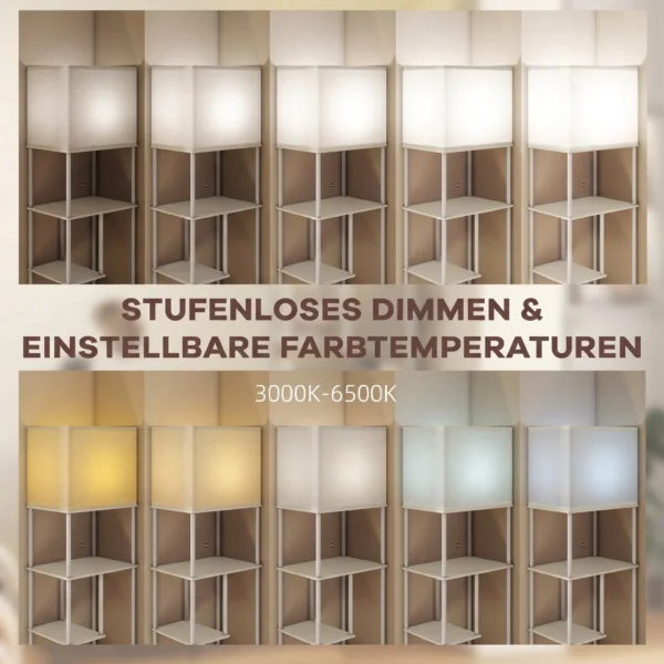 Staande Lamp Met Rekken, Instelbare Helderheid & Kleurtemperatuur Voor Slaapkamer, Kantoor, Woonkamer, Wit