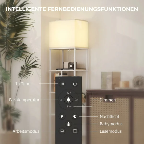 Staande Lamp Met Rekken, Instelbare Helderheid & Kleurtemperatuur Voor Slaapkamer, Kantoor, Woonkamer, Wit