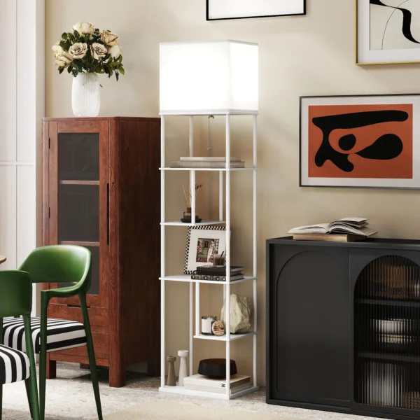 Staande Lamp Met Rekken, Instelbare Helderheid & Kleurtemperatuur Voor Slaapkamer, Kantoor, Woonkamer, Wit