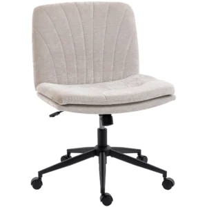 Thuiswerkstoel Bureaustoel Met Linnenlook, In Hoogte Verstelbaar, Kleermakersstoel Draaistoel Met Kantelfunctie, Beige