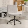 Thuiswerkstoel Bureaustoel Met Linnenlook, In Hoogte Verstelbaar, Kleermakersstoel Draaistoel Met Kantelfunctie, Beige