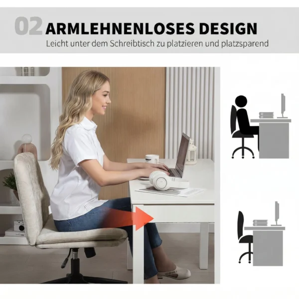 Thuiswerkstoel Bureaustoel Met Linnenlook, In Hoogte Verstelbaar, Kleermakersstoel Draaistoel Met Kantelfunctie, Beige