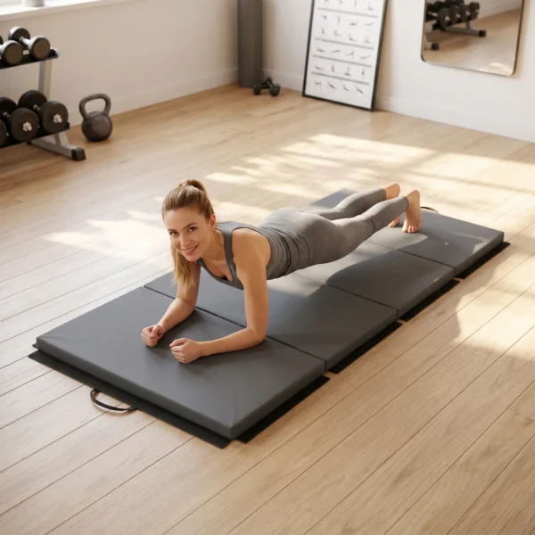 Trainingsmat, Opvouwbare Fitnessmat Sportmat Met Handvatten Gymnastiekmat Grijs, 180 X 80 X 5 Cm