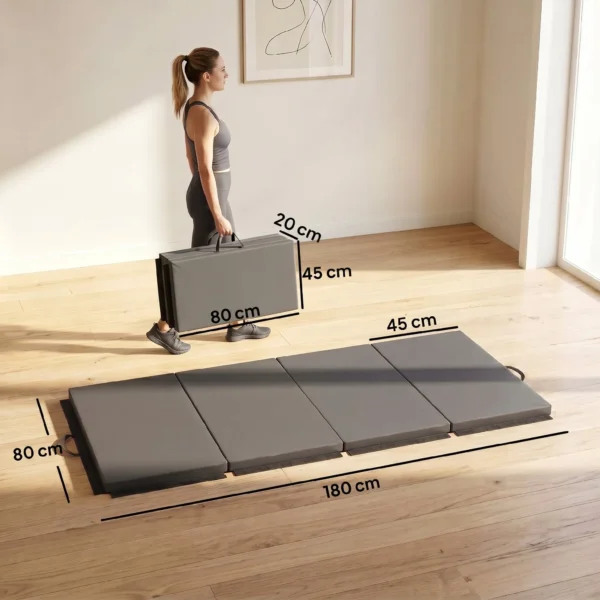 Trainingsmat, Opvouwbare Fitnessmat Sportmat Met Handvatten Gymnastiekmat Grijs, 180 X 80 X 5 Cm