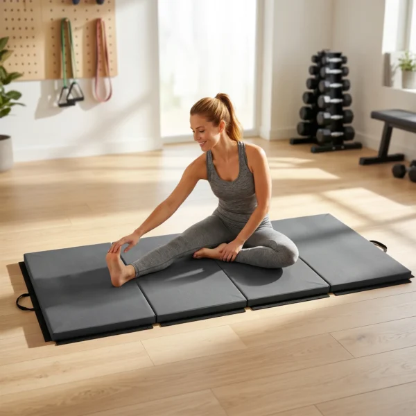 Trainingsmat, Opvouwbare Fitnessmat Sportmat Met Handvatten Gymnastiekmat Grijs, 180 X 80 X 5 Cm