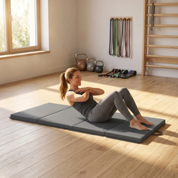 Trainingsmat, Opvouwbare Fitnessmat Sportmat Met Handvatten Gymnastiekmat Grijs, 180 X 80 X 5 Cm