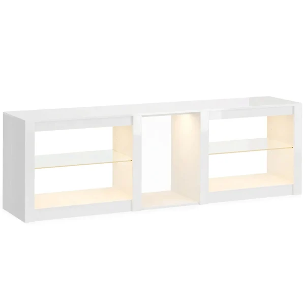 TV Lowboard Met RGB LED verlichting, Modern TV meubel Met Verstelbare Glazen Planken, Voor Televisies Tot 75 Inch, Wit