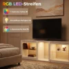 TV Lowboard Met RGB LED verlichting, Modern TV meubel Met Verstelbare Glazen Planken, Voor Televisies Tot 75 Inch, Wit