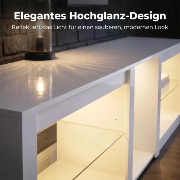TV Lowboard Met RGB LED verlichting, Modern TV meubel Met Verstelbare Glazen Planken, Voor Televisies Tot 75 Inch, Wit