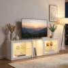 TV Lowboard Met RGB LED verlichting, Modern TV meubel Met Verstelbare Glazen Planken, Voor Televisies Tot 75 Inch, Wit
