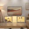 TV Lowboard Met RGB LED verlichting, Modern TV meubel Met Verstelbare Glazen Planken, Voor Televisies Tot 75 Inch, Wit