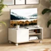 TV meubel Op Wielen Met Remmen, TV meubel Met Kast En Verstelbare Plank, Wit En Eiken