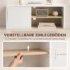 TV meubel Op Wielen Met Remmen, TV meubel Met Kast En Verstelbare Plank, Wit En Eiken