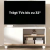 TV meubel Op Wielen Met Remmen, TV meubel Met Kast En Verstelbare Plank, Wit En Eiken