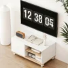 TV meubel Op Wielen Met Remmen, TV meubel Met Kast En Verstelbare Plank, Wit En Eiken