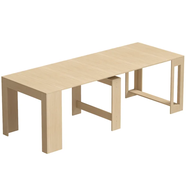 Uitschuifbare Eettafel Voor Kleine Ruimtes, Om Te Bouwen Tot Console, Zitplaatsen Voor 10 Personen, Lichtbruine Houtlook