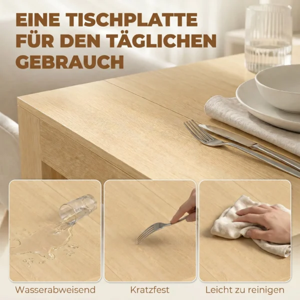 Uitschuifbare Eettafel Voor Kleine Ruimtes, Om Te Bouwen Tot Console, Zitplaatsen Voor 10 Personen, Lichtbruine Houtlook