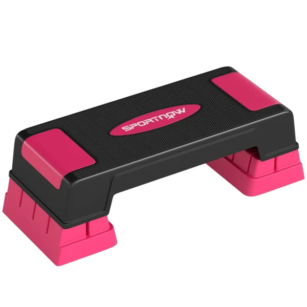 Verstelbaar Stepbord Fitness Aerobic Stepper Met 3 Niveaus (12/17,5/22,5 Cm), Anti slip Mat Zwart+Roze