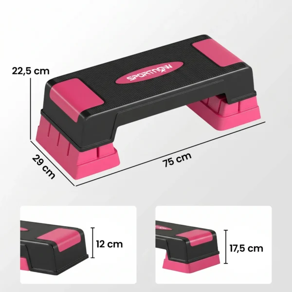 Verstelbaar Stepbord Fitness Aerobic Stepper Met 3 Niveaus (12/17,5/22,5 Cm), Anti slip Mat Zwart+Roze