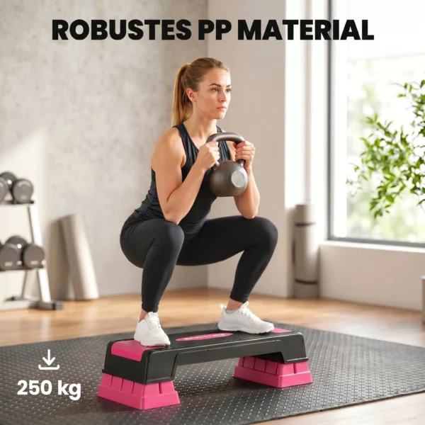 Verstelbaar Stepbord Fitness Aerobic Stepper Met 3 Niveaus (12/17,5/22,5 Cm), Anti slip Mat Zwart+Roze