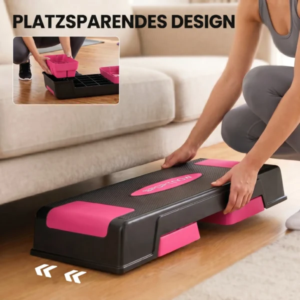 Verstelbaar Stepbord Fitness Aerobic Stepper Met 3 Niveaus (12/17,5/22,5 Cm), Anti slip Mat Zwart+Roze