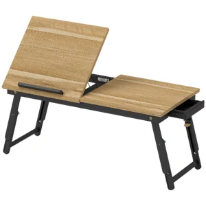 Verstelbare Bedtafel, Laptoptafel Met Lade, Opvouwbaar Voor Sofa Werken Bed, Eiken