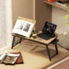 Verstelbare Bedtafel, Laptoptafel Met Lade, Opvouwbaar Voor Sofa Werken Bed, Eiken