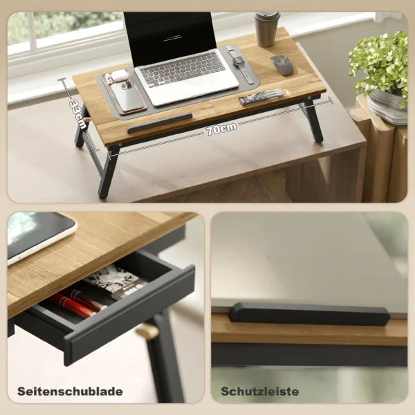 Verstelbare Bedtafel, Laptoptafel Met Lade, Opvouwbaar Voor Sofa Werken Bed, Eiken