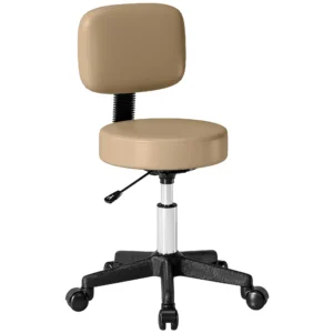 Verstelbare Rolkruk Met Rugleuning 72 84 Cm Hoog 360° Draaibaar Werkstoel Voor Kantoor Salon Lichtbruin